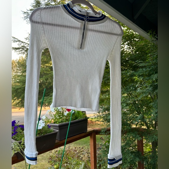Scandi Style White Ribbed Quarter Zip Sweater - Picture 1 of 2